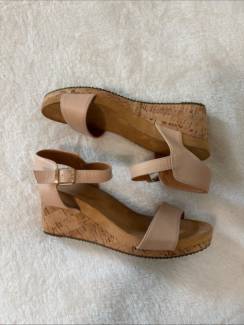 Dream Pairs Blush Nude Cork Wedge Sandals